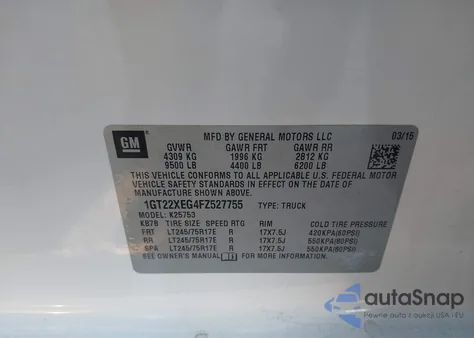 2015 GMC Sierra 2500Hd from USA, damaged, VIN 1GT22XEG4FZ527755